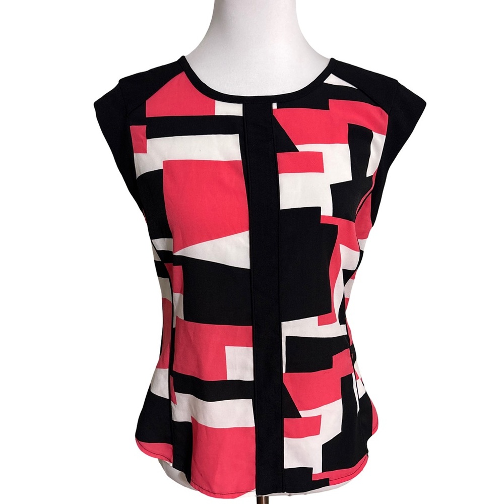 Geometric Blouse Black and Pink Women's Chic